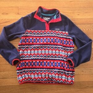 Lands' End Men's small Heritage Fleece Snap Neck Pullover Fair Isle Chevron